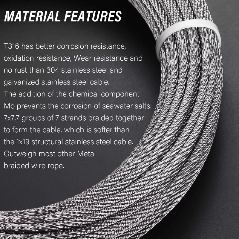 سلك حبل 7X19 قطر 3.18 مللي متر - مراجعة Stainless Wire Ss316 وسعره